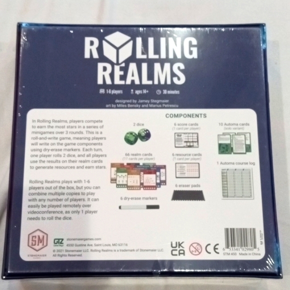 Game 1st print #d Rolling Realms roll & write by Stonemaier 1-6 players nib - Picture 3 of 8